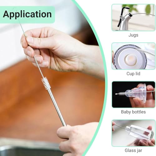 Image of WEZOSHINET (Pack of 6) Straw Cleaning Brush Stainless Steel Nylon Thin Pipes Drinking Straw Cleaning Brushes | Test Cleaning Brush Nylon Bristles Sliver-White-6 Pcs