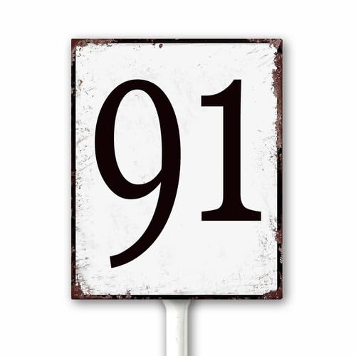 Aluminum Number Sign 91 Metal Numbered Yard Sign With Stake Outdoor for Tennis Court, Parking Lots, Floor, Dock, Court, Aisle, Field, Farm 20x30 CM High Visibility Rust Free (Retro White) — image 1