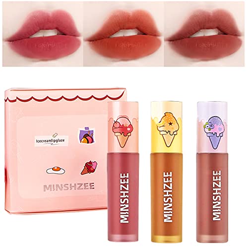 3 PCS Velours Mat Brillant à Lèvres, Pigmenté Haute Durée de Longue Durée Rouge à lèvres Liquide Finition Miroir, Coloration légère Des Lèvres, Teinte Hydratante Non Collante Des Lèvres (A)