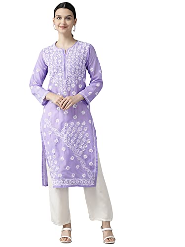 Image of Ada Women's Cotton Regular Fit Tunic Hand Embroidered Lucknowi Chikankari Ethnic Wear Kurta Kurti A130717