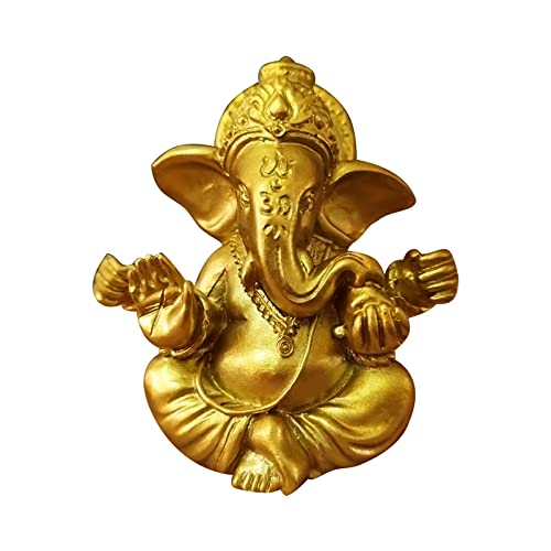 OTKARXUS Estatuas de oro hindú Ganesha, 1 mini escultura de resina de elefante indio, estatua de Dios, adornos de elefante hechos a mano, decoración para el hogar y la oficina del coche