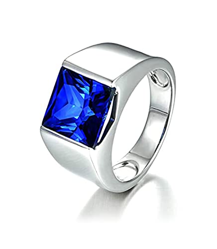 Atta Gems Mens Rings Rings For Men Men Custom Ring 4.3Ct Emerald Sapphire With Green Blue Gem Stone 14K White Gold Plated Men Ring Gift 925 Silver Band #TOP25