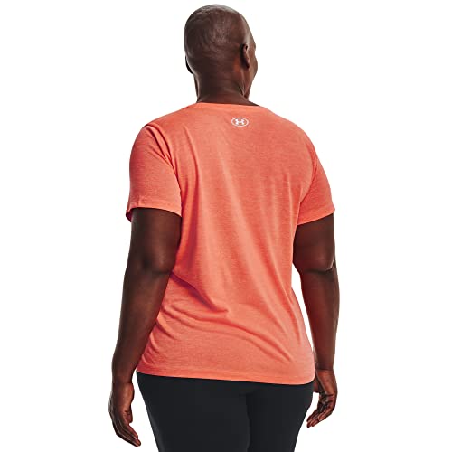 Under Armour Women's Tech V-Neck Twist Short-Sleeve T-Shirt , (879) After Burn / White / Metallic Silver , X-Large #TOP1