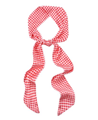 GERINLY Gingham Ribbon Scarf Pind Red and White Plaid Skinny Scarf Checkered Neckerchief CountryStyle Headband (Deeppink)