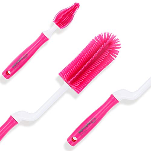 Petinube Baby Bottle Cleaning Brush, Soft Brush Baby Bottle Cleaner, Silicone Brush For Bottles And Cups, Suitable For Cleaning All Bottle Types, Silicone Bottle Brush With Long Handle (Pink, Set) #TOP3
