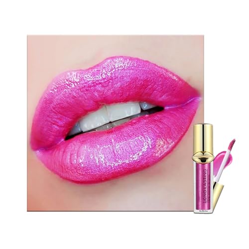 Lip Gloss Shimmering Lipsticks, Bright Pink Non-stick Cup Glitter Lipstick, Highly Pigmented Waterproof Long Lasting Liquid Lipstick, Not Fade Non-sticky Lip Stain, Gift for Women & Girls