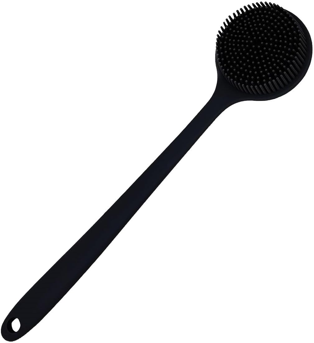 Long Handle Silicone Body Scrubber for Shower, Dual-Sided Back Scrubber Brush with Soft Bristles&Massage Nodes, Exfoliating Bath Brush for Hard to Reach Areas, Easy to Clean & Quick Dry, for Daily Use