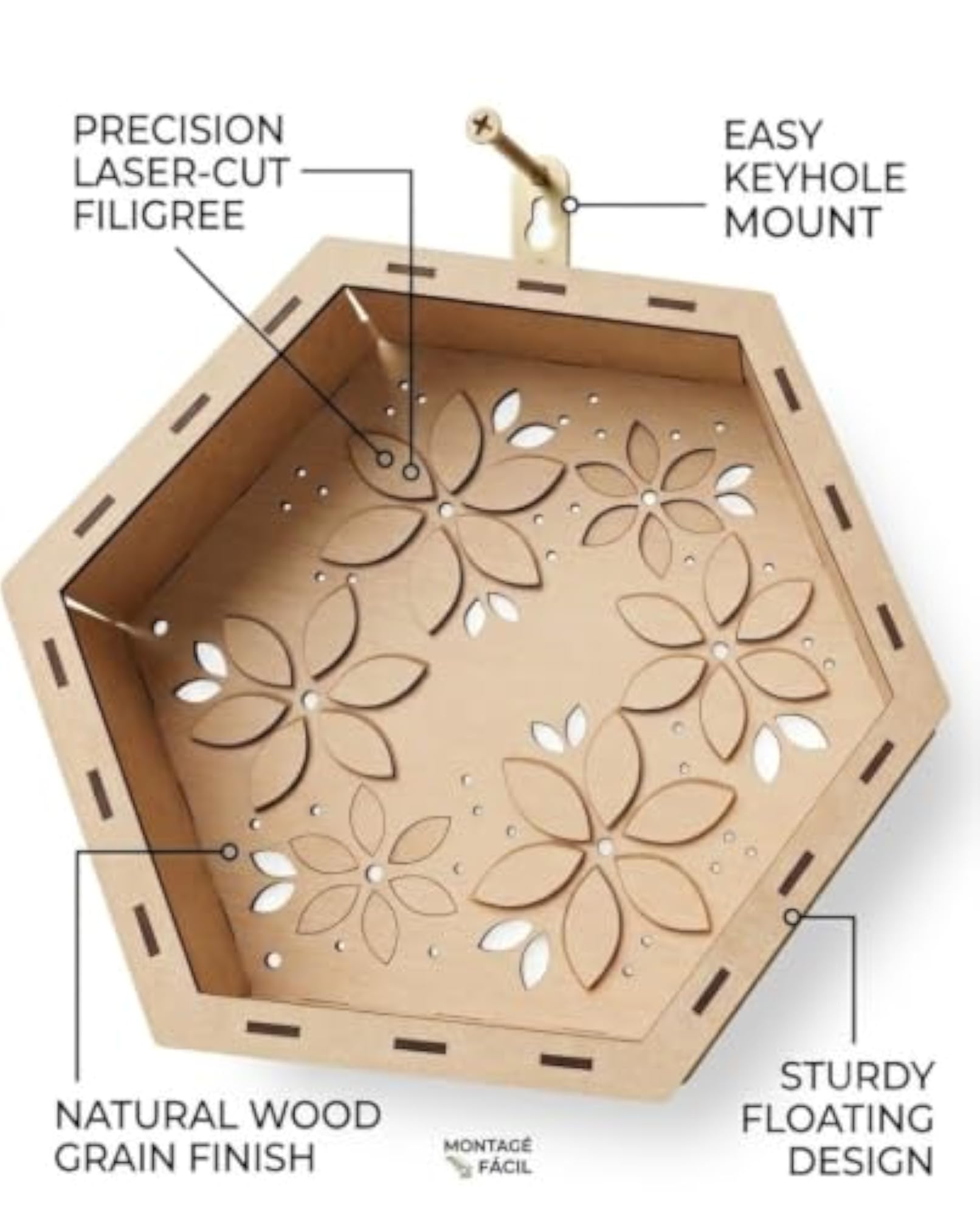 DIY Unfinished Wooden Hexagon Floating Shadow Box Shelf