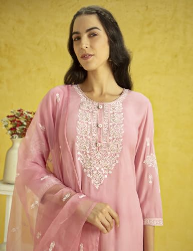 Image of Kaari Women's Embroidered Kurti Set with Dupatta | Ethnic Suits with Embellished Dupatta | Everyday and Festive Kurti Set for Women