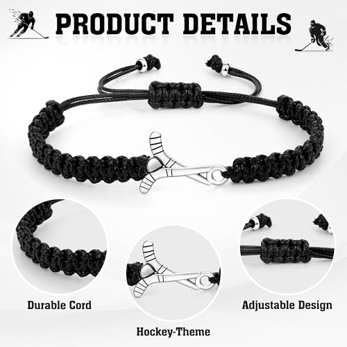 PEALICIOUS Hockey Gifts for Boys, Hockey Easter Basket Stuffers for Teens Adjustable Black Hockeys Bracelet, Boys Bracelet Sport Stuff Present for Teens, Son, Teams, Grandson and Brother - Thumbnail 4