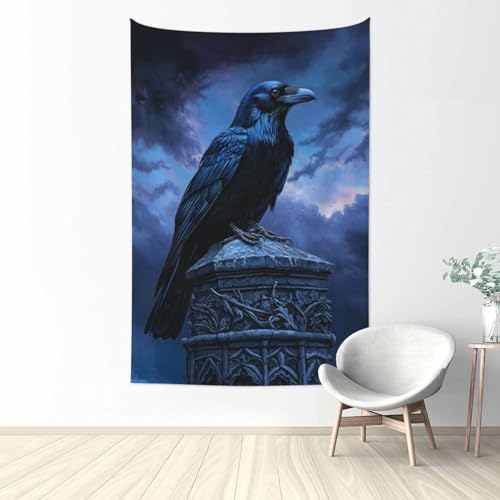Tapisseries murales de corbeau gothique noir en tissu taille L pour decoration de maison