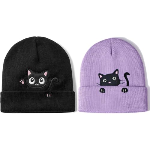Kanzith Cutie Cat Beanie Hat for Women Girl Cute Knit Winter Hat Gift