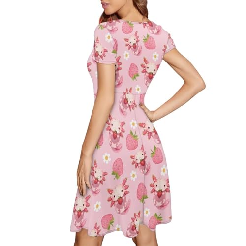 Image of AFPANQZ Womens Casual Summer Lightweight Vintage Dress Short Sleeve Midi Dress Knee-Long Luxury Formal Dress