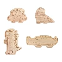 MoSundi Wooden Cartoon Dinosaur Wall Hook Set, Cute Decorative Coat and Hat Hanger for Kids Rooms, Easy Stick-On Installation, 4 Pcs Natural Wood Colour