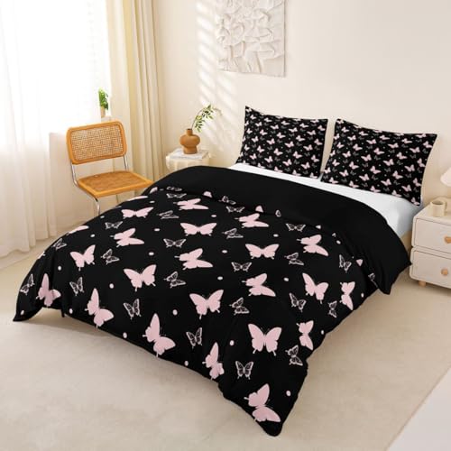 Housse de couette papillon en motifs géométriques contrastés rose noir - 3