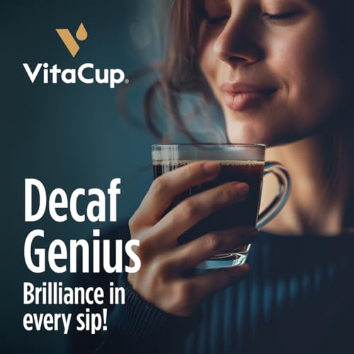 Decaf Genius Keto Coffee Pods with MCT Oil, Turmeric, and B Vitamins by VitaCup for Focus in Recyclable Single Serve Pod Compatible with K-Cup Brewers Including Keurig 2.0, 16 CT