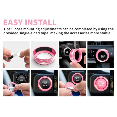 Image of for Toyota Tacoma 2024-2026 & 4Runner 2025-2026, 8-Inch Screen Aluminum Alloy Knob Cover Trim - Fits Push Start, AC, Volume & 4WD Gear Switch (Pink, 6-Piece Set)