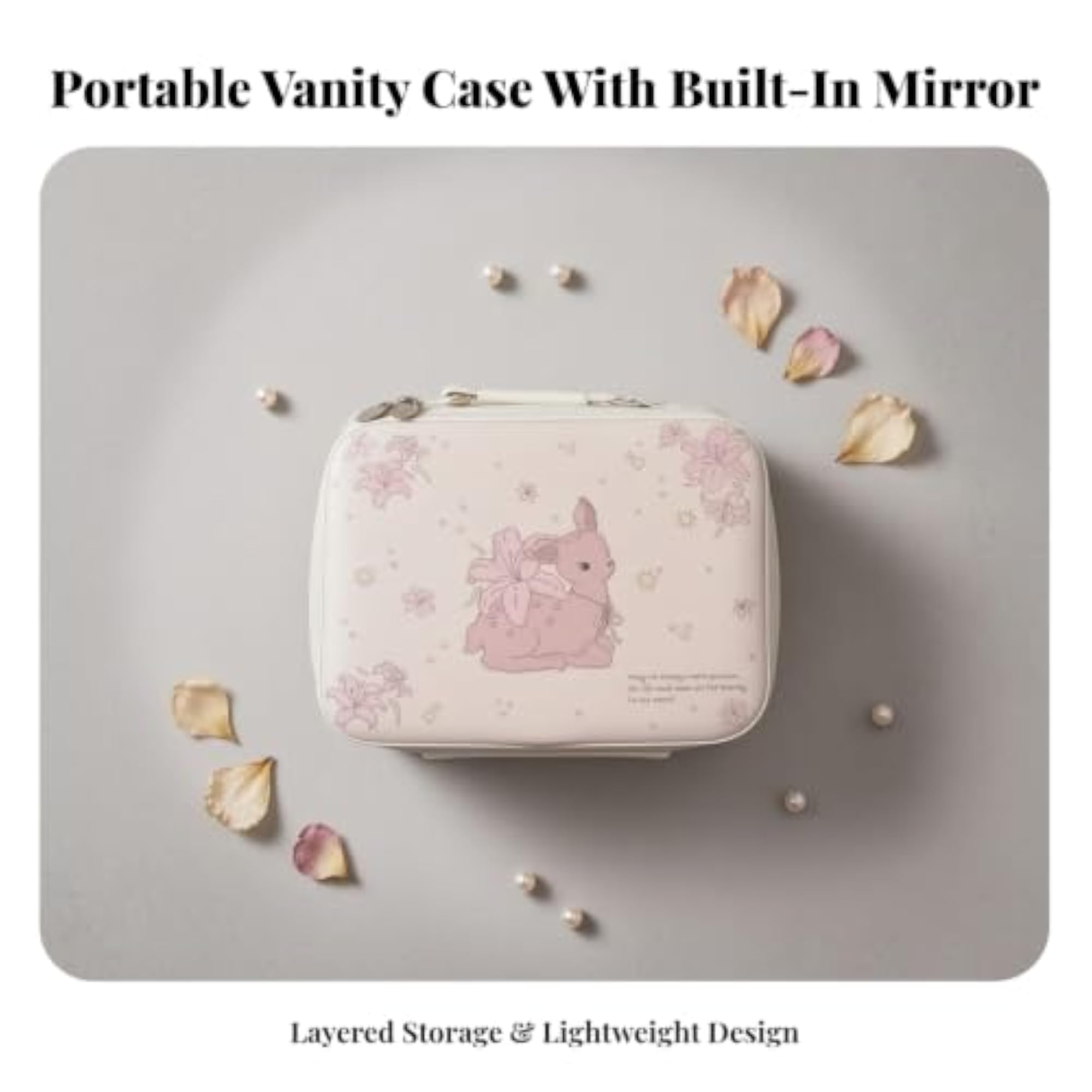 Portable Cosmetic Case with Mirror, Hard-Shell Makeup Organizer