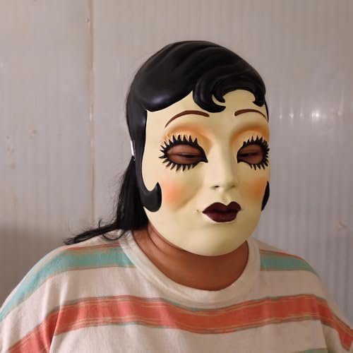 Mqhxellw 2026 Horror Killer Beautiful Face Mask The Strangers Latex Adult Mask for Women Ideal for Cosplay and Party (Black)