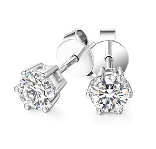 2ct Moissanite Stud Earrings, D Color VVS1 Clarity, Round Brilliant Cut, 14K White Gold Plated 925 Sterling Silver, 6-Prong Setting, Certified Stones