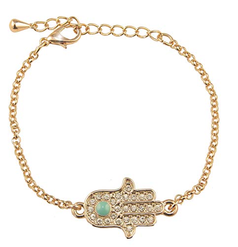 Papoly ®, collier à chaîne longue et boucles d'oreilles et de fatima bracelets à la main ou Hamsa chaîne 67cm + 6cm réglable sans nickel anti allergique, boîte cadeau. (Bracalet-Fatima-Rose)