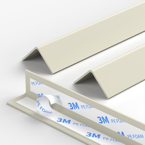 Image of 2-Pack Off-White PVC Corner Guards, Self-Adhesive Wall Corner Protectors, 0.98 inch x 0.98 inch x 39.4 inch, Peel-and-Stick Edge Guards for Walls, Doors & Tables in Home, Office & Commercial Spaces