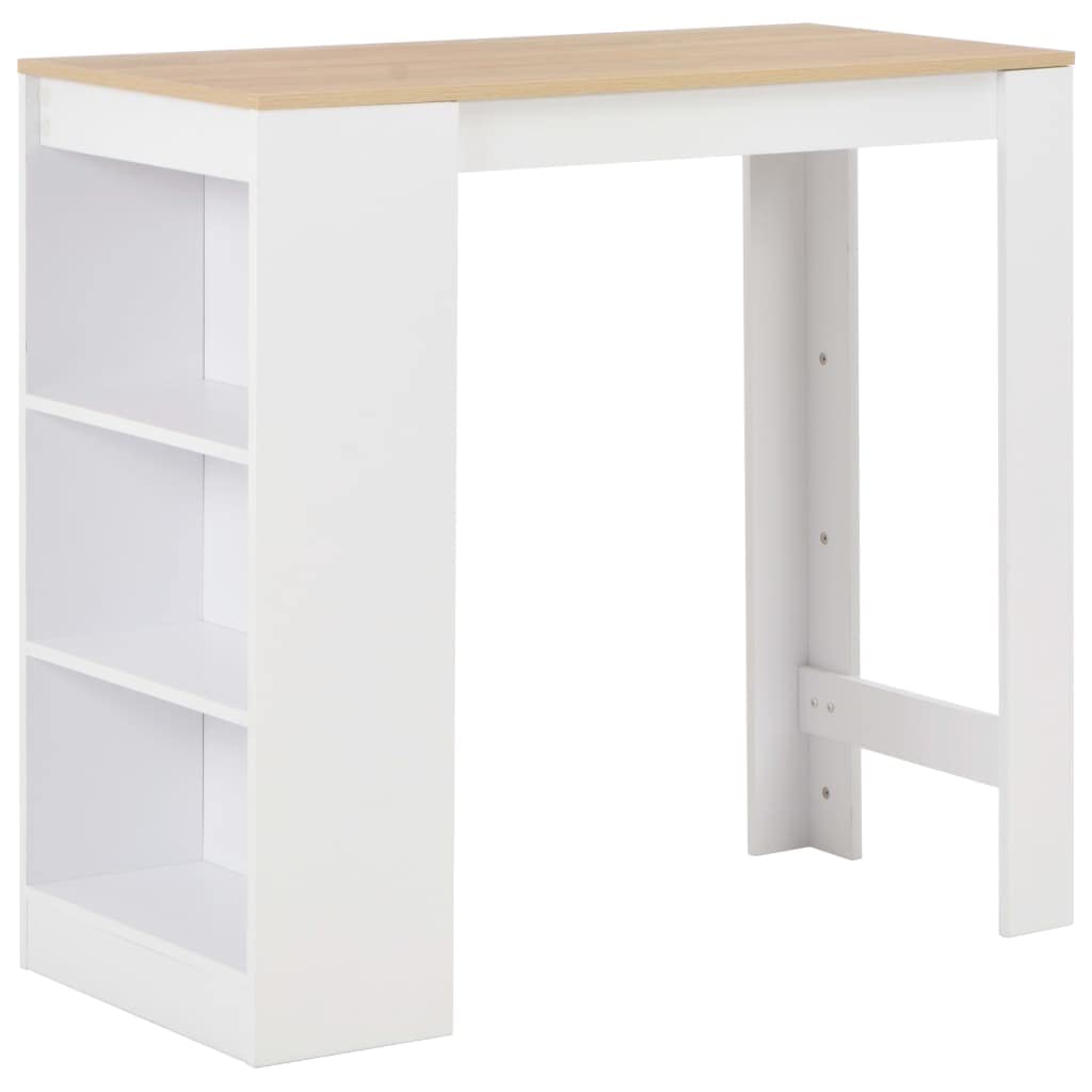 vidaXL Tavolo da Bar con 3 Mensole Elegante Decorativo Robusto per Interni Sala Cucina Tavolino da Bistrò 110x50x103 cm Truciolato Bianco e Naturale