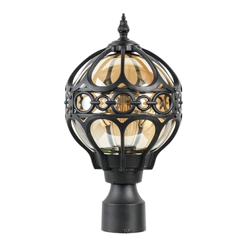 Soccer Ball Outdoor Post Light for Lawn Porch Yard Driveway, Black Globe Outside Pier Mount Post Light Fixtures, Waterproof Sphere Lamp Post Light, Exterior Pole Mount Light(Large,1 Pack)