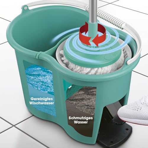 CLEANmaxx Power-Wischmopp mit Zwei-Kammer-Filtersystem | Designed in Deutschland - Schmutzwasser wird gefiltert, leichtes Auswringen für streifenfreie Sauberkeit | Ideal für Laminat, Parkett & Fliesen – Bild 4
