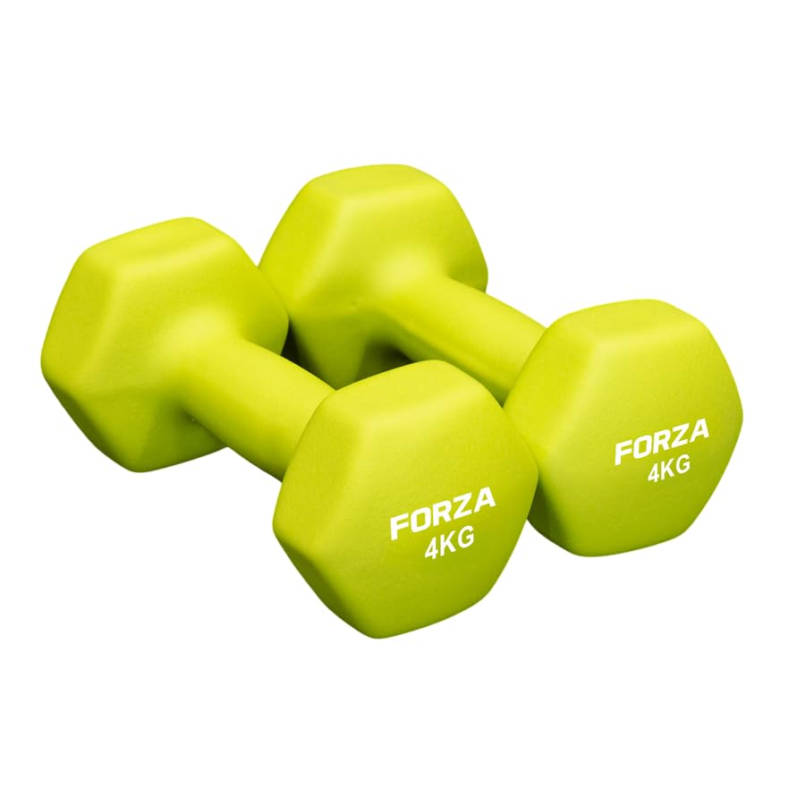 FORZA Neoprene Hex Dumbbells | Pair of Dumbbells with Non-Slip Grip – Ergonomic Design for Strength Training & Home Workouts – Available in Multiple Weights (4kg)