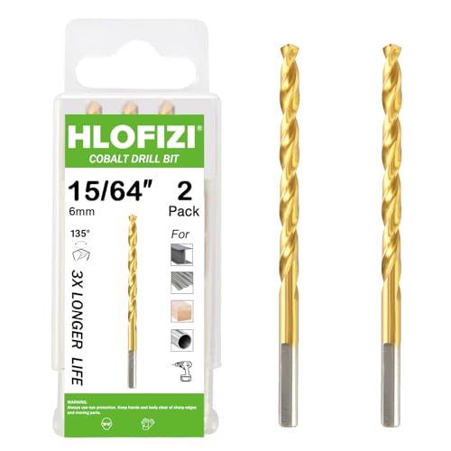 Image of HLOFIZI 15/64" Cobalt Drill Bit (2 Pack), Titanium Twist Drill Bits for Metal, Stainless Steel, Cast Iron and Wood