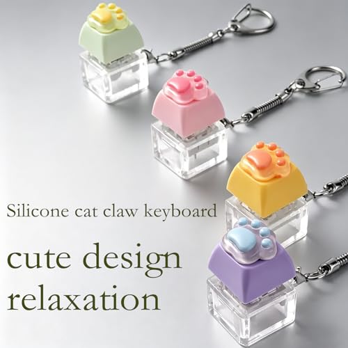 Image of Keyboard Fidget Toy, Four Key Mechanical Style Keychain with Snake Chain, Stress Relief Gadget for Office Workers and Students, Portable Anxiety Relief Tool for Commuting and Gaming