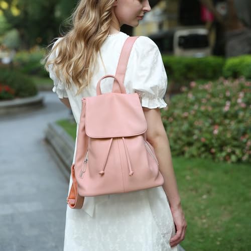 Image of BOYATU Women's Full-Grain Leather Backpack Purse, Minimal Structured Design, Work Commuter & City Travel, Compact Everyday Essentials, Fashion RFID Pocket Bag ((Pink)