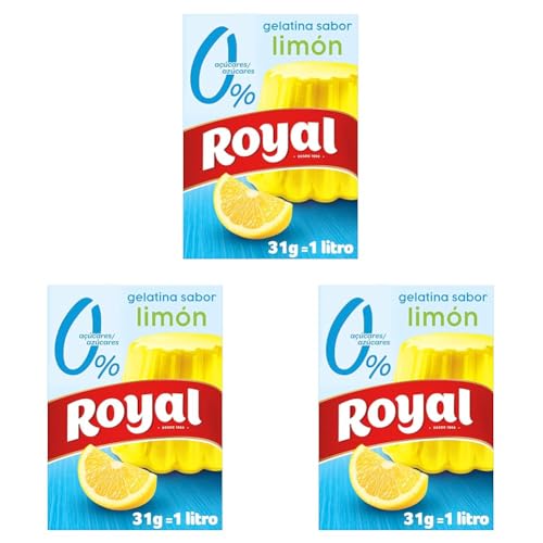 Royal Gelatina Sabor Limón 0%, Sin Azúcar, Preparado en Pack 31 g (Paquete de 3)