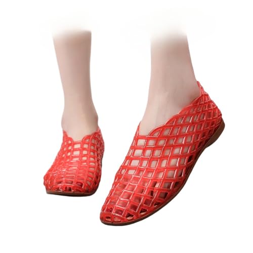 Jelly Mesh Ballet Flats for Women Clear Jelly Sandals Slip On Water Slides Closed Back Transparent Ballerina Slippers Lightweight Breathable No Slip Summer Dress Shoes Beach Party Cruise Vacation