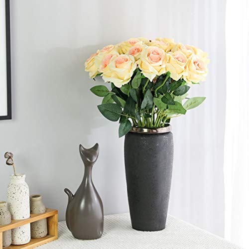 Image of Tifuly 12 PCS Rose Artificial Flower, Single Stem Fake Floral Bridal Wedding Bouquet, Realistic Blossom Flora for Home Garden Party Hotel Office Decorations(Champagne)