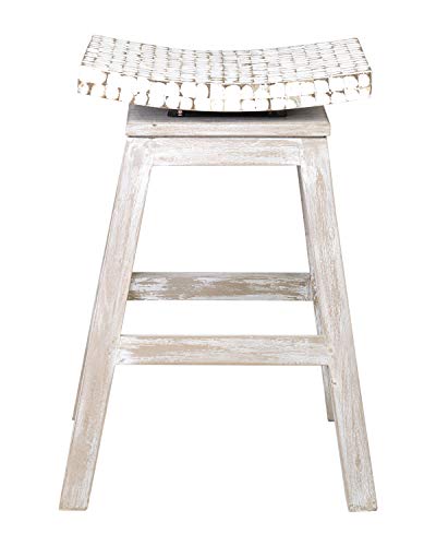 Butaco de Barra de Madera de Mango con Asiento de Coco Mosaico 24" de Alto miniatura 5