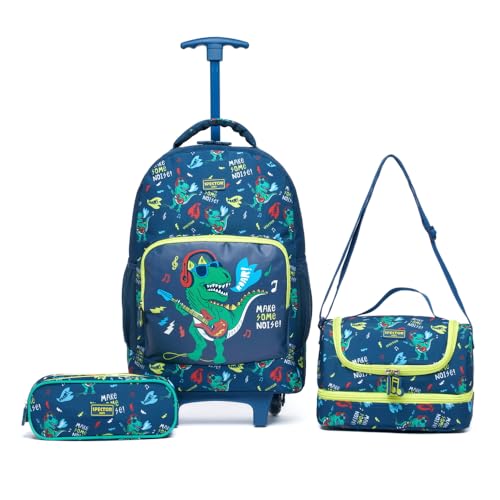 Kit Mochila de Rodinhas Escolar Infantil Menino Lancheira Térmica Estojo Masculino Resistente Dinossauro