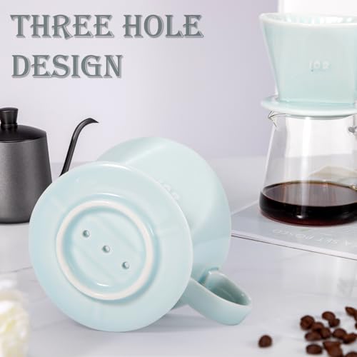 Image of Pour Over Coffee Dripper, Ceramic Pour Over Coffee Maker, Green | 3 Holes Flat Bottom, Easy Manual Brew Maker, Porcelain Slow Filter Cone for Travel, Camping, Office, Home