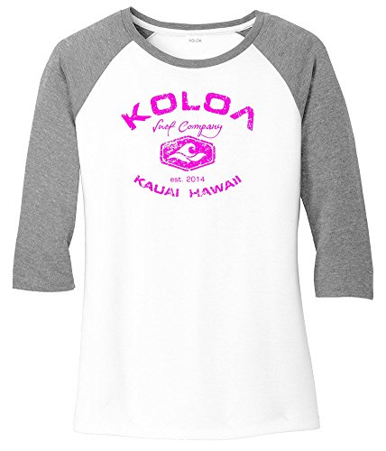 Koloa Surf Company Vintage Arch Logo Ladies Raglan Baseball Shirt, Grey Frost White, Small