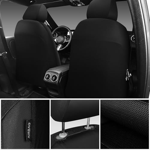 Image of CAR PASS Universal Leather Two Front Seat Covers,Sport seat Covers fits Most Cars, SUVs, Trucks, and Vans Airbag Compatible (Black and Black)