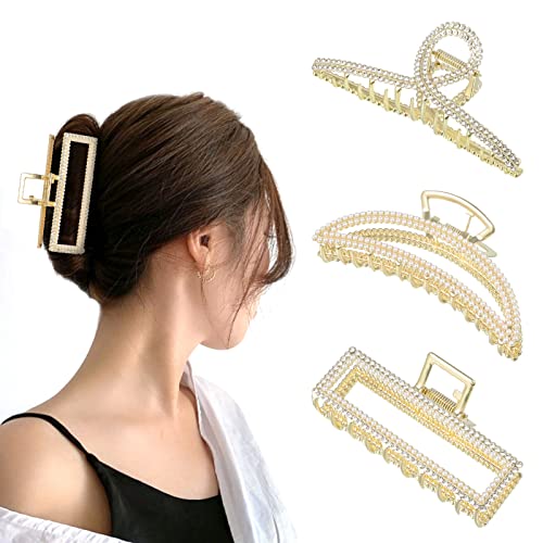 Tagaremuser Große Haarklammer, 3 Stück Goldene Haarklammer, Rutschfeste Metall Flexible Haarklammer, Haarklammer Glitzer für Frauen Mädchen Dickes Dünnes Haar Cover