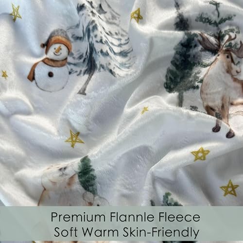 Image of AMROSE 2 Pack Flannel Fleece Crib Sheets, Winter Woodland