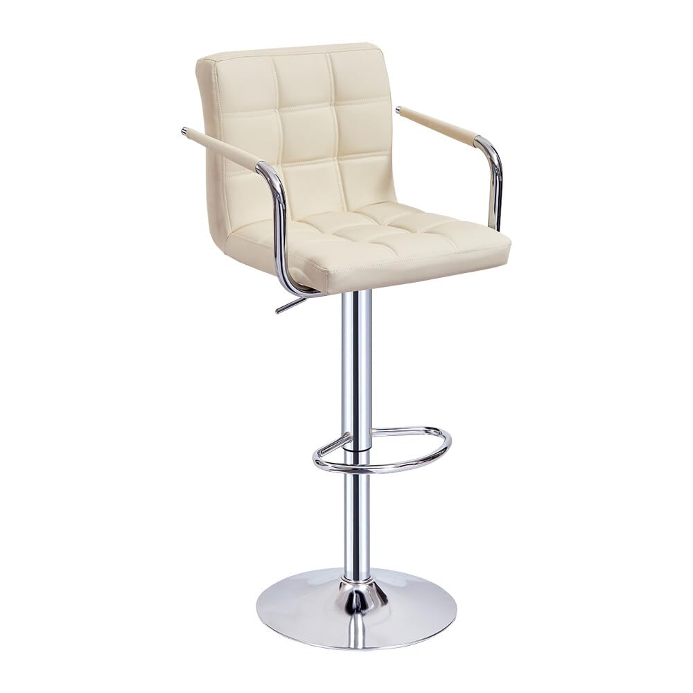 Panana Barstool with Armrest Mid Back Bar Stool for Pub Counter Home Kitchen Breakfast Swivel Chair (1 x Stool, Beige)