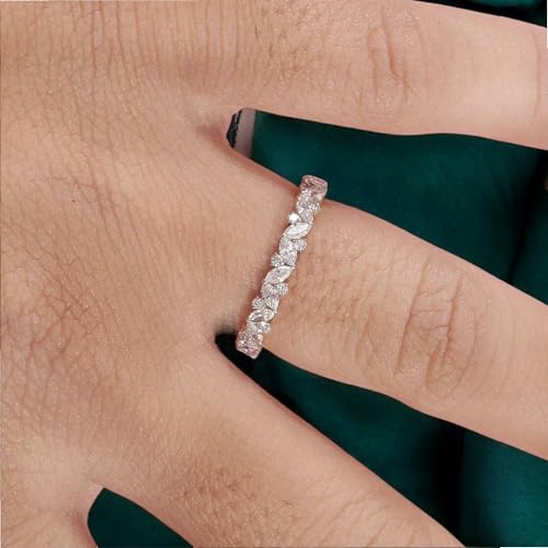 Marquise Cut Moissanite Eternity Wedding Band for Women – Full Eternity Ring with 0.3 TCW Marquise & Round-Cut Stones in 925 Sterling Silver, Elegant Stacking Design2