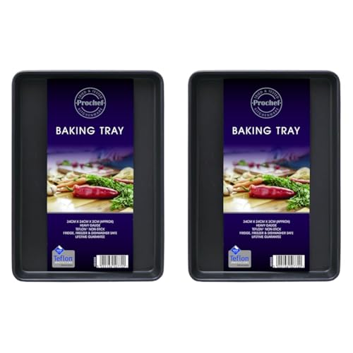 Prochef Medium Baking/Oven Tray, Premium Quality, Easy to Clean, Teflon Innovations Non-Stick Silicone Coating,Grey,Packaging May Vary (Pack of 2)