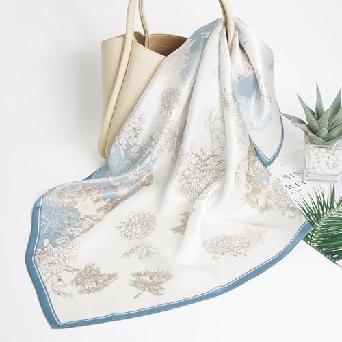 100% Mulberry Silk Scarves for Women Lightweight 21"x21" Square Scarf Small Neckerchief Women Printed Head Wrap3