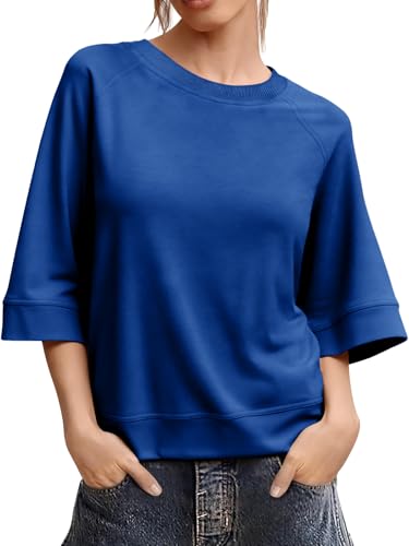 Image of Tankaneo Womens Oversized Half Sleeve T-Shirts Crew Neck Boxy Basic Tees Tops Summer Casual Loose Fit Tunic Shirts