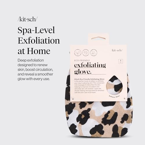 Kitsch Peelinghandschuh – Exfoliating Glove & Koreanischer Peeling Handschuh für Dusche & Bad | Körperpeeling, Abgestorbene Hautzellen Entfernen | Glatte Haut – 1 Stück, Leopard
