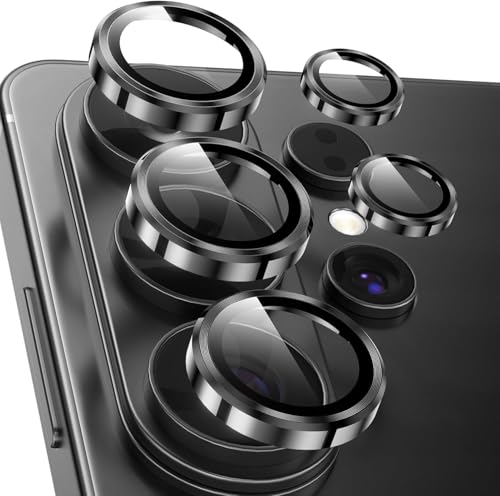 Image of Galaxy S26 Ultra Camera Protector, 9H Tempered Glass Lens Screen Protector with Metal Ring Decoration, Strong Adhesive Camera Lens Cover for Samsung Galaxy S26 Ultra-BLACK